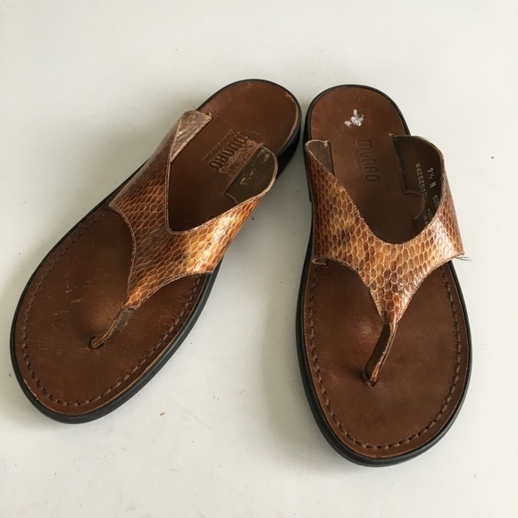 Munro Hera Croc Brown Leather‎ Comfortable Casual Sandal Thong Size 9.5N Narrow - Picture 1 of 5